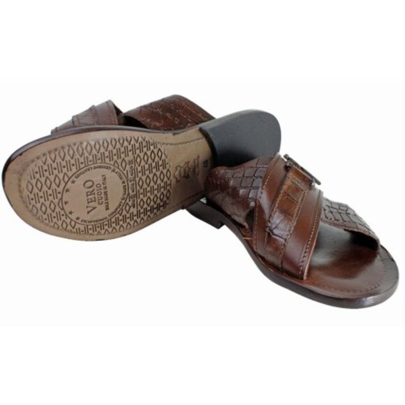 Elhadji Brown Italian Mens Leather Sandals Shoes main image 2